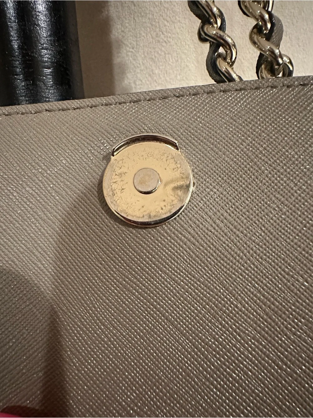 Tory Burch taupe leather shoulder or crossbody bag with gold chain